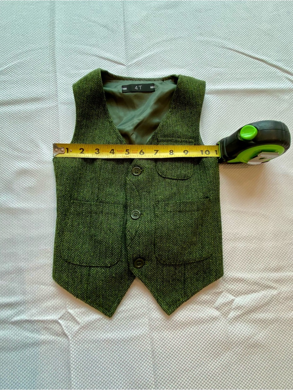 Classic Green Herringbone Kids Vest - 4T - Picture 3 of 7